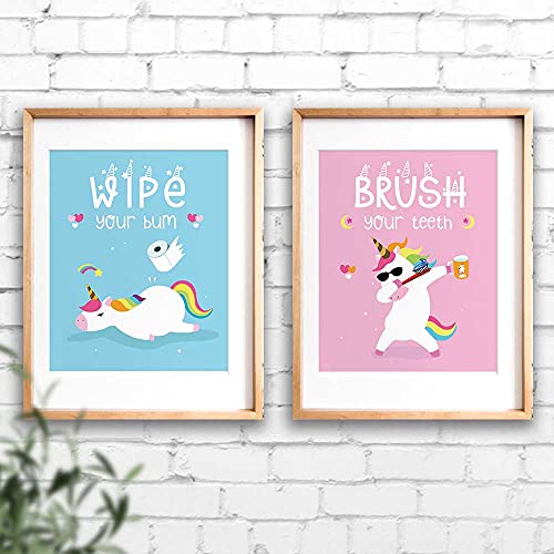 Funny Unicorn Bathroom Decor Art Prints Set of 4, 8x10