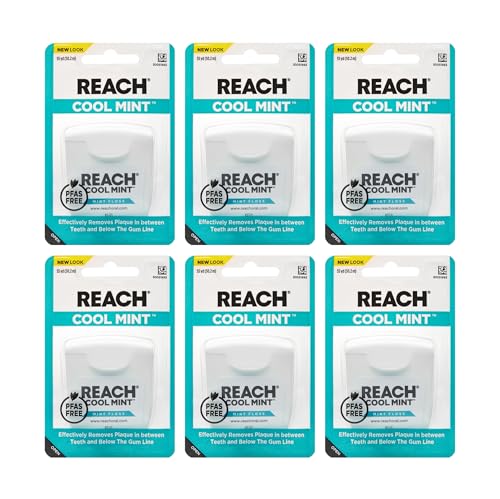 REACH Cool Mint Dental Floss, Waxed & Shred-Resistant, 55 Yard, 6 Pack