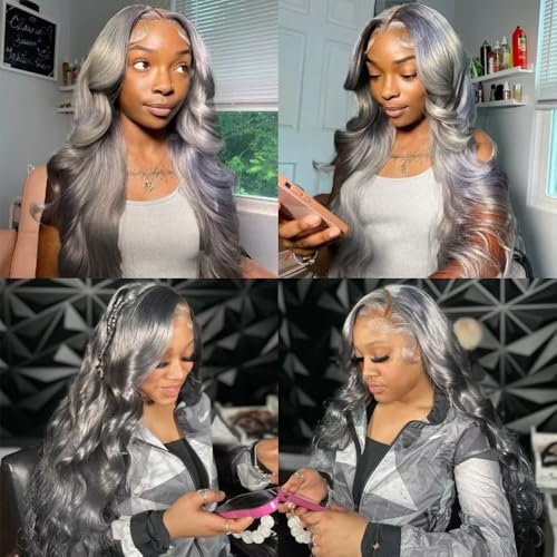 MavKuvx Brazilian Body Wave Grey Human Hair Bundles - 3 Pack 150g Total