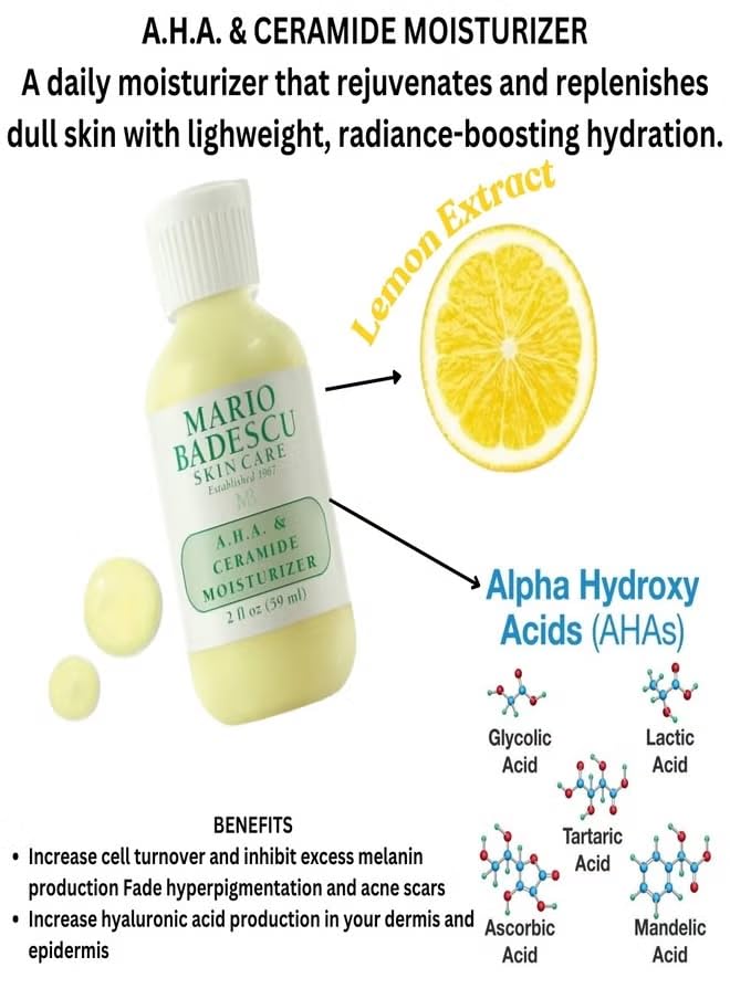 Mario Badescu A.H.A. & Ceramide Face Moisturizer for Oily & Sensitive Skin 2oz