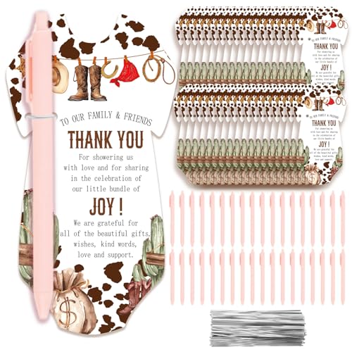 36PCS Baby Shower Party Favors - Cowboy Pens & Thank You Cards