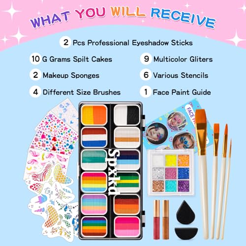Professional Face Painting Kit for Kids and Adults - 12-Color Split Palette