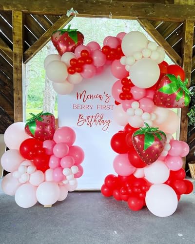 Strawberry Balloon Garland Arch Kit - 153pcs for Birthday & Party Decor