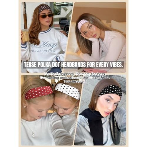 TERSE Polka Dot Headbands for Women Trendy Women Hair Accessories: Cute Head Bands for Women's Hair Fashion Hairbands 6PCS
