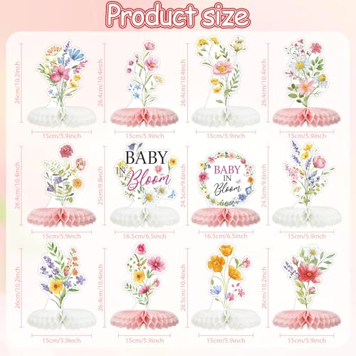 Floral Honeycomb Centerpieces Set - 12 Pcs for Baby Showers & Parties