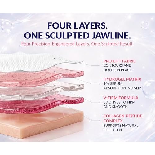 Stylia V Line Lifting Collagen Mask - Lift, Firm & Contour Jawline - Tightening Double Chin Strap with Hyaluronic Acid & Aloe - Neck Tightening and Lifting Mask - Jawline Shaper Face Lift Tape (10PC)