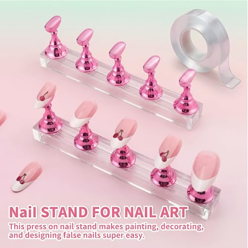 15-Piece Nail Art Tools Set with Press-On Nail Stand & Brushes