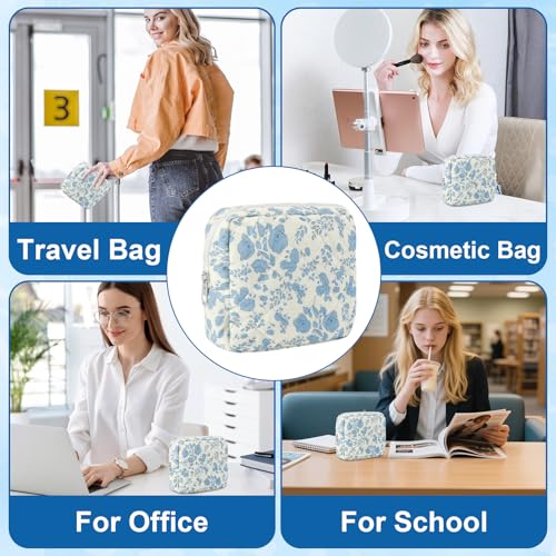 Tmtains Aa-Blue Flower Small Quilted Cotton Makeup Bag for Travel & Purse