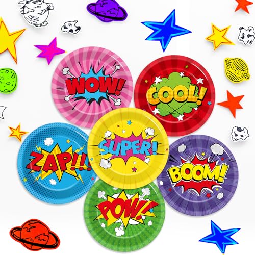 60 Pcs Super Hero Party Paper Plates - 7 Inch Disposable Tableware
