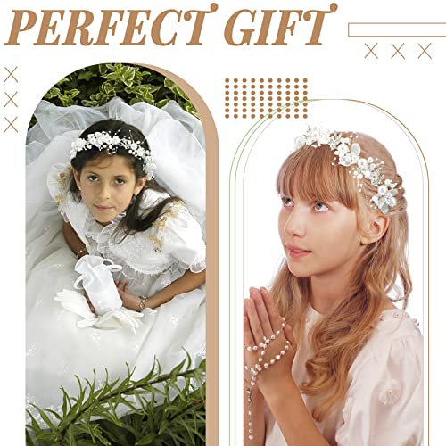 Retrowavy Silver Flower Girl Pearl Headpiece Wedding Communion 2 pcs
