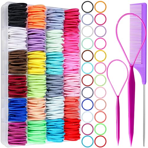 YGDZ 312PCS Hair Ties Set with 24 Colors, 2cm Small Ponytail Holders for Girls, Baby & Toddler Hair Accessories, Includes Organizer Box & Rat Tail Comb