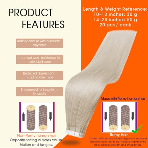 Platinum Blonde Tape In Hair Extensions - 12 Inch Remy Human Hair