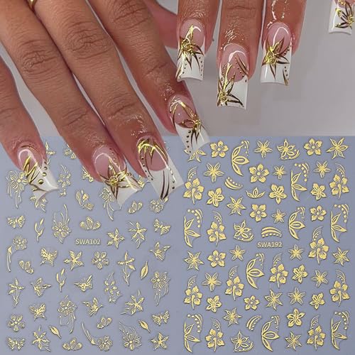 12PCS Hibiscus Flower Nail Stickers - 3D Self-Adhesive Nail Art Decals