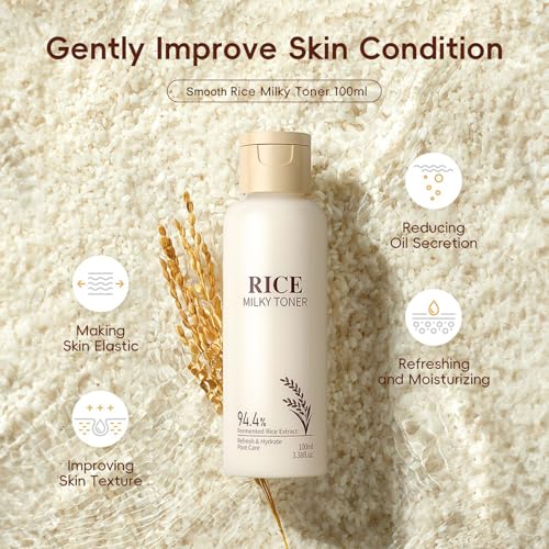 9PCS Rice Skincare Set for Women & Girls ? Korean Skin Care Set with Rice Cleanser, Toner, Serum, Face Cream, Eye Cream, Sunscreen, Ice Roller, Headband & Card ? Moisturizing & Skin Barrier Support