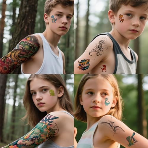 Yazhiji Dinosaur Temporary Tattoos for Kids & Adults - Large Variety, 77 Sheets, Safe & Waterproof