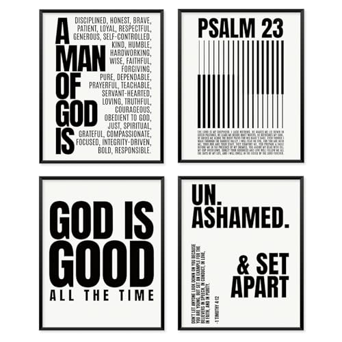 Christian Modern Bible Wall Art Set - Minimalist Inspirational Prints (Set of 4, 8x10 Unframed)