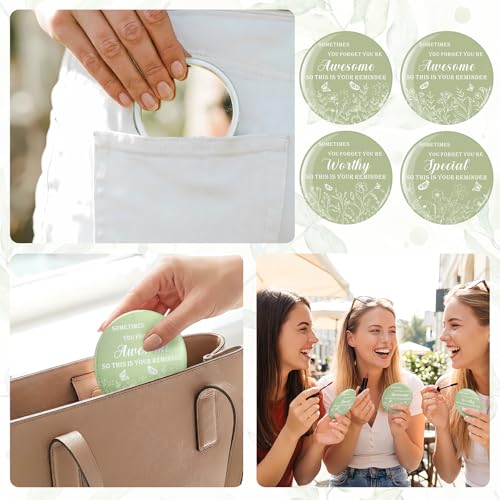 Inspirational Compact Mirrors Set - 48 Green Mirrors with Quotes
