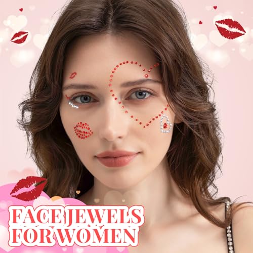 Self-Adhesive Face Gems Set - Red Lip Rhinestone Stickers