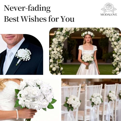 25 Pcs White Artificial Foam Roses - Realistic Fake Flowers for Weddings & Home Decor