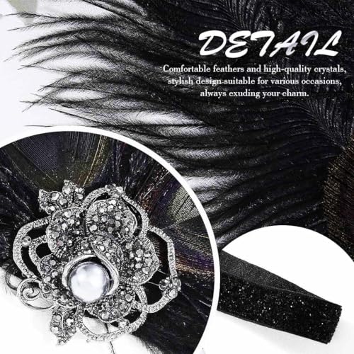 1920s Flapper Headband with Black Feather & Peacock Accent