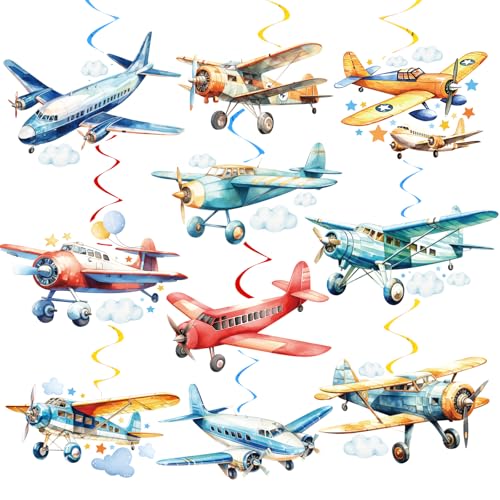 Airplane Birthday Party Decorations - 30 Watercolor Hanging Swirls