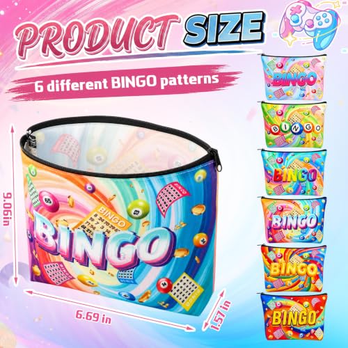 6 Pcs Bingo Makeup Bags - Cotton Zipper Travel Cosmetic Pouches for Game Night