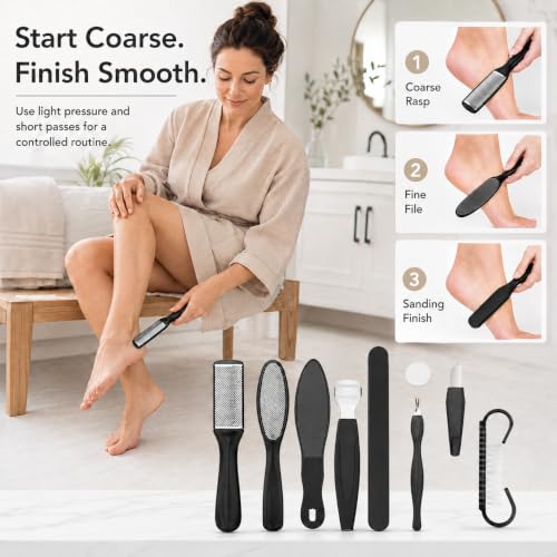 10-in-1 Pedicure Kit with Callus Shaver & Foot Files - Black