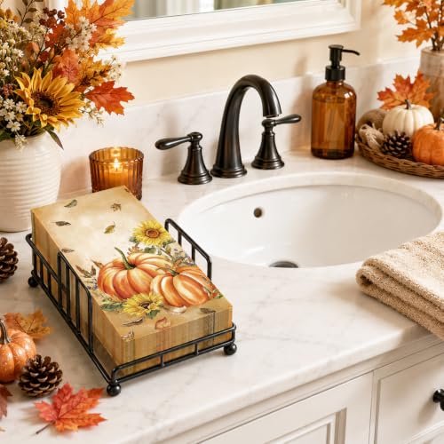 100-Count Fall Napkins - Retro Pumpkin & Maple Design - 4.3x7.9 Inch