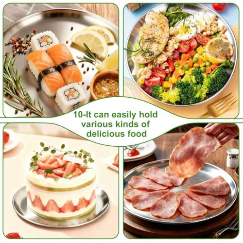 10-Inch Stainless Steel Dinner Plates - Set of 2, Non-Toxic & Dishwasher Safe