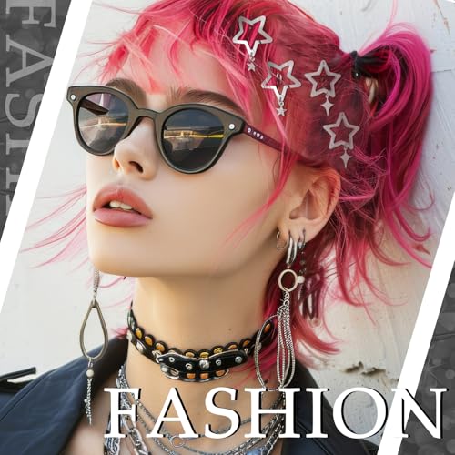 60 Pcs Y2K Goth Hair Clips Set - Silver Metal Barrettes & Accessories