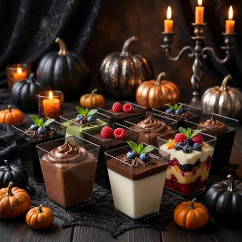 25 Pcs 5 oz Black Plastic Dessert Cups - Disposable Parfait Bowls