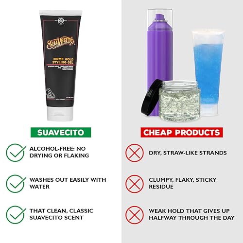 Suavecito Firme Hold Styling Gel 8 oz - Strong Hold, Alcohol-Free