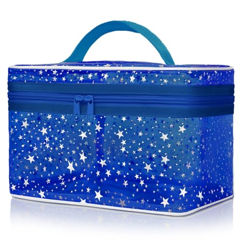 Junesters Dark Blue Clear Waterproof Makeup Bag - Travel Toiletry Organizer