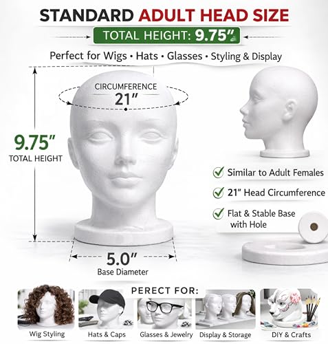 Smoothfoam 10-Inch Styrofoam Mannequin Wig Head for Display and Styling