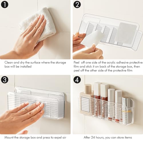 Poeland 3-Pack Wall Mount Makeup Organizer - Clear Plastic 6-Compartment Bin