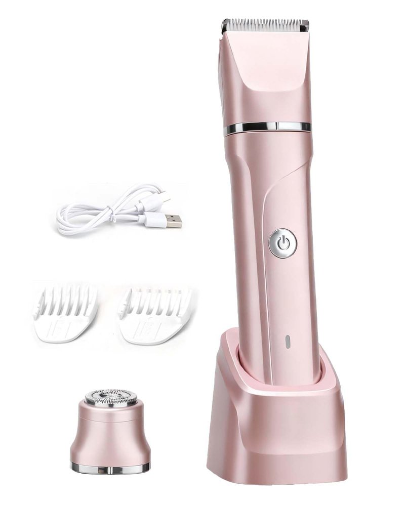 VEGITERIA 2-in-1 – Rechargeable Electric Razors for Women, Painless Bikini Trimmer for Women for Bikini, Underarm, Legs, Arms – IPX7 Waterproof, Compact Travel Design, Silver Pink