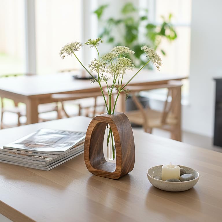 MIGAKU HOME Solid Wood Frame Glass Test Tube Vase for Hydroponics