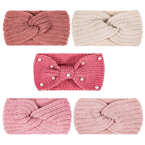 Whaline 5-Piece Winter Knit Headband Set - Elastic Crochet Ear Warmers