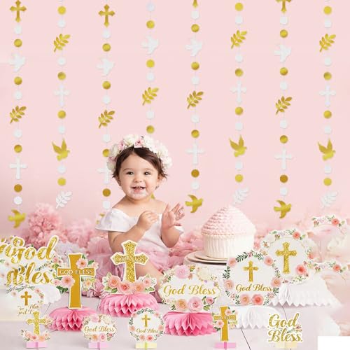 Baptism Garland Decorations - 8 Pcs Dove & Cross Hanging Banners