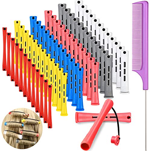 WILLBOND Hair Perm Rods Set - 72 Plastic Curling Rollers with Comb