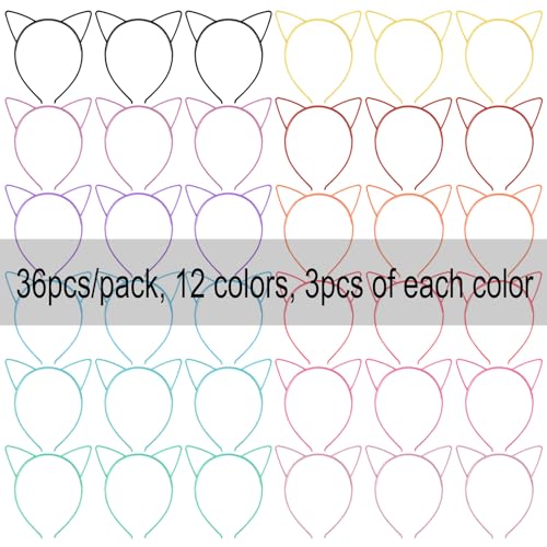 COCIDE 36Pcs Cat Ears Headbands - Colorful Party Hair Accessories