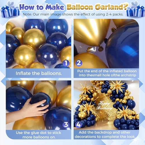 Navy Blue & Gold Balloon Arch Garland Kit - 153pcs for Parties