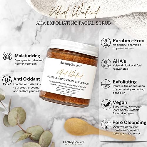 Mint Walnut Exfoliating Face Scrub with AHA – 2 oz Natural Cleanser