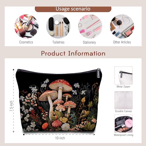 Mushroom Cosmetic Bag - Linen Makeup Organizer Pouch for Travel