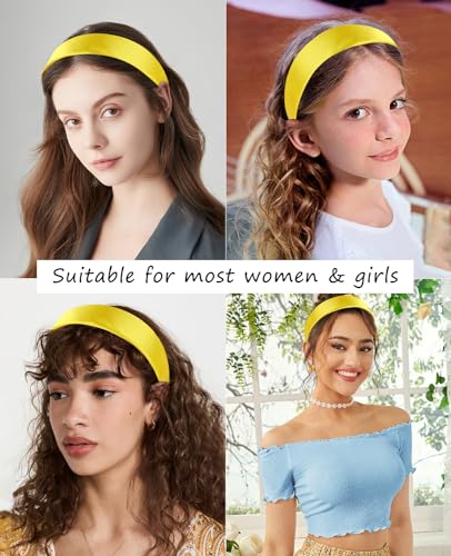 Wecoe Yellow Satin Headband 1.6 Inch Wide Non-Slip Hair Accessory for Women & Girls