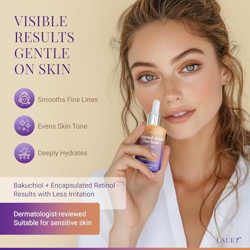 LAUER COSMETIC Bakuchiol Retinol Serum for Face 1 Fl Oz - Vegan, Fragrance-Free, Anti-Aging