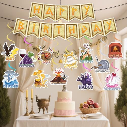 Greek Mythology Birthday Party Decoration Set - 14 PCS Banners & Swirls