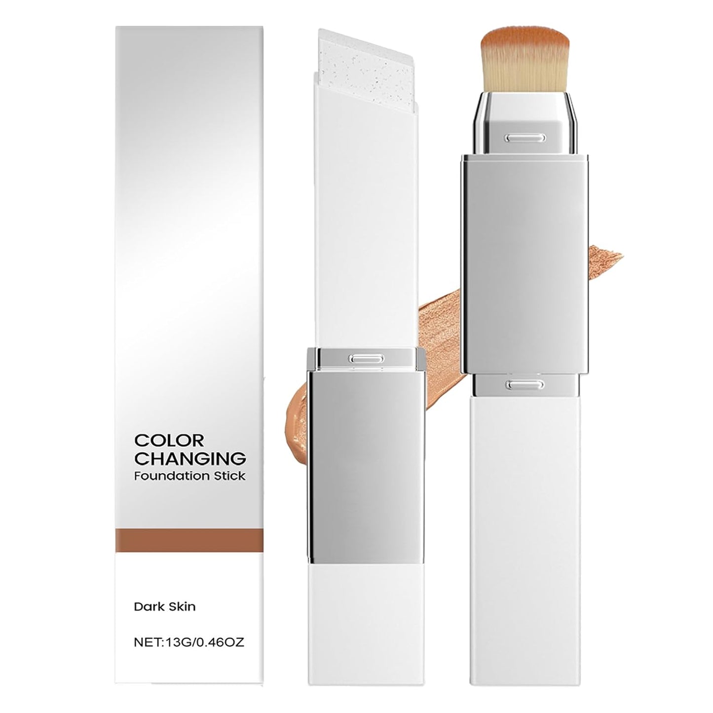 Color Changing Foundation Stick - Dual-Ended Concealer & Brush for Dark Skin | Lightweight, Smooth Finish