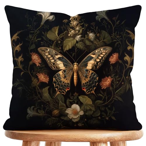 Vintage Butterfly Floral Throw Pillow Cover - 18x18 Inch