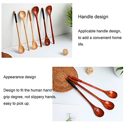 Set of 6 Durable Wooden Cooking Spoons - Long Handle Stirring & Mixing Utensils